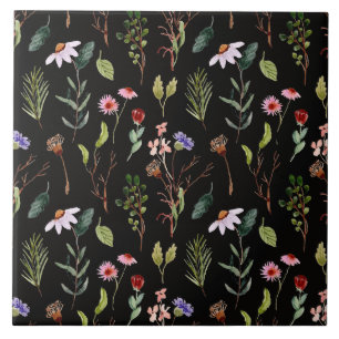 Elegante zwart wit & roze wilde bloem waterverf tegeltje