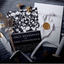 Elegante zwart & wit rozen bloemenbruiloft kaart