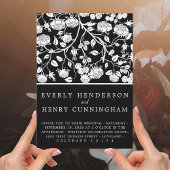 Elegante zwart & wit rozen bloemenbruiloft kaart