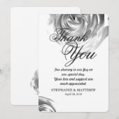 Elegante  zwart-wit rozenprint bedankkaart (Voorkant / Achterkant)