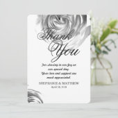 Elegante  zwart-wit rozenprint bedankkaart (Staand voorkant)