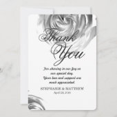 Elegante  zwart-wit rozenprint bedankkaart (Voorkant)