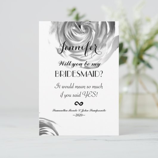 Elegante  zwart-wit rozenprint kaart (Staand voorkant)