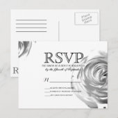 Elegante  zwart-wit rozenprint uitnodiging briefkaart (Voorkant / Achterkant)