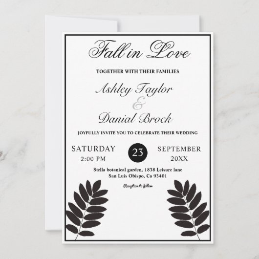 Elegante zwart-wit rustieke Boho herfstbruiloft Kaart (Voorkant)