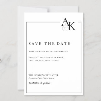 Elegante Zwart & Wit Save the Date-magneet Magnetische Uitnodiging