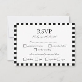 Elegante zwart-wit schaakbordrand RSVP kaartje