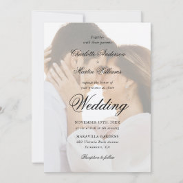 Elegante Zwart-Wit Script 2 Foto Huwelijk Kaart