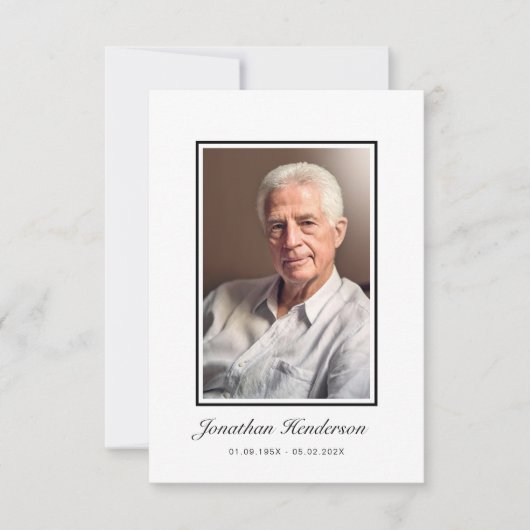 Elegante zwart-wit script begrafenisfoto bedankkaart (Voorkant)