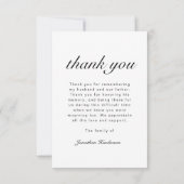 Elegante zwart-wit script begrafenisfoto bedankkaart (Achterkant)