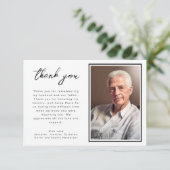Elegante zwart-wit script begrafenisfoto bedankkaart (Staand voorkant)