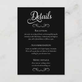 Elegante zwart-wit script bruiloft details informatiekaartje