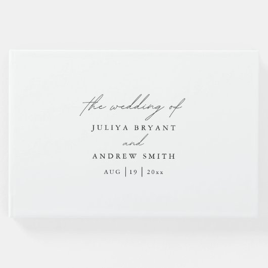 Elegante zwart-wit script bruiloft gastenboek (Voorkant)