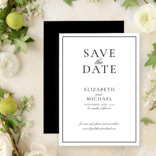 Elegante zwart-wit script bruiloft Save the Date Kaart