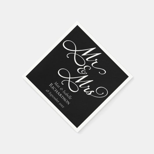 Elegante zwart-wit script bruiloft servetten (Hoek)
