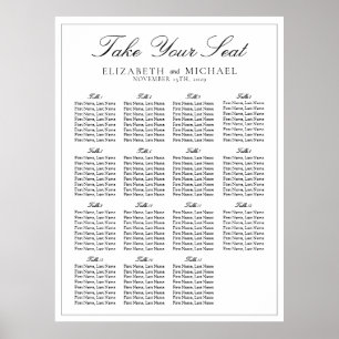Elegante zwart-wit script bruiloft zitplaatsen poster