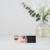 Elegante zwart wit script foto make-up mini visitekaartje (Staand voorkant)