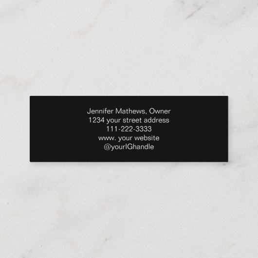 Elegante zwart wit script foto make-up mini visitekaartje (Achterkant)