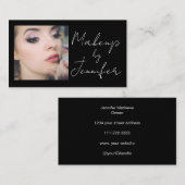 Elegante zwart wit script foto make-up visitekaartje (Voorkant / Achterkant)