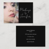 Elegante zwart wit script foto make-up visitekaartje (Voorkant / Achterkant)