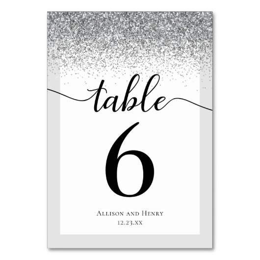 Elegante zwart wit script glitter bruiloft kaart (Voorkant)