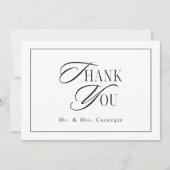 Elegante zwart-wit script huwelijksfoto bedankkaart (Voorkant)