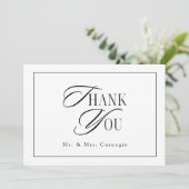 Elegante zwart-wit script huwelijksfoto bedankkaart (Staand voorkant)