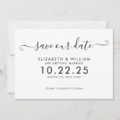 Elegante zwart-wit script kalligrafie bruiloft save the date (Voorkant)