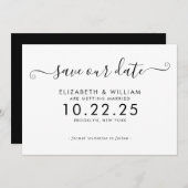 Elegante zwart-wit script kalligrafie bruiloft save the date (Voorkant / Achterkant)
