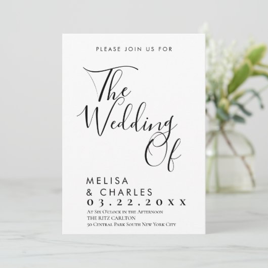 Elegante zwart-wit script kalligrafie kaart (Staand voorkant)