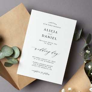 Elegante zwart-wit script minimalist huwelijksuitn kaart