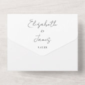Elegante zwart-wit script QR code bruiloft All In One Uitnodiging (Achterkant)