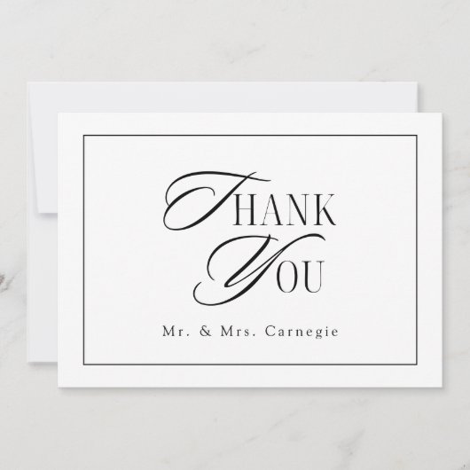 Elegante zwart-wit scriptuur trouwfoto bedankkaart (Voorkant)