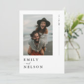 Elegante zwart & wit strand bruiloft foto kaart (Staand voorkant)