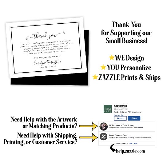 Elegante zwart-wit sympathie dank u bedankkaart