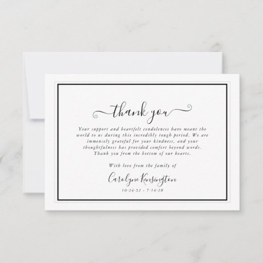 Elegante zwart-wit sympathie dank u bedankkaart (Voorkant)