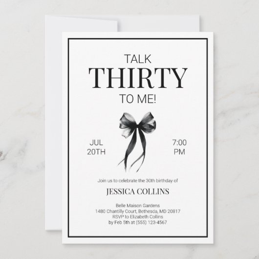Elegante zwart-wit talk 30 voor mijn verjaardag kaart (Voorkant)