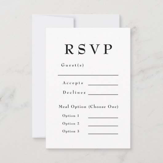 Elegante zwart-wit tijdloze bruiloft RSVP kaartje (Voorkant)