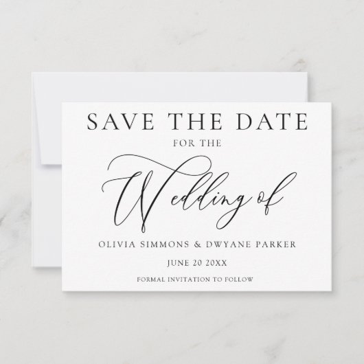 Elegante zwart-wit tijdloze moderne bruiloft save the date (Voorkant)