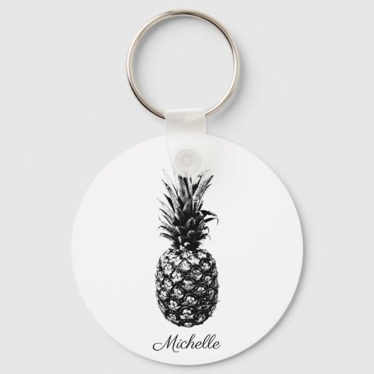 Elegante zwart-wit Tropische Ananas Custom Sleutelhanger (Voorkant)