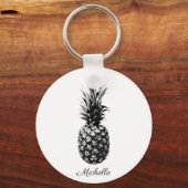 Elegante zwart-wit Tropische Ananas Custom Sleutelhanger (Voorkant)