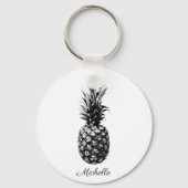 Elegante zwart-wit Tropische Ananas Custom Sleutelhanger (Achterkant)