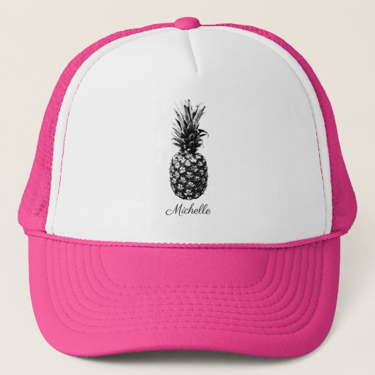 Elegante zwart-wit Tropische Ananas Custom Trucker Pet (Voorkant)