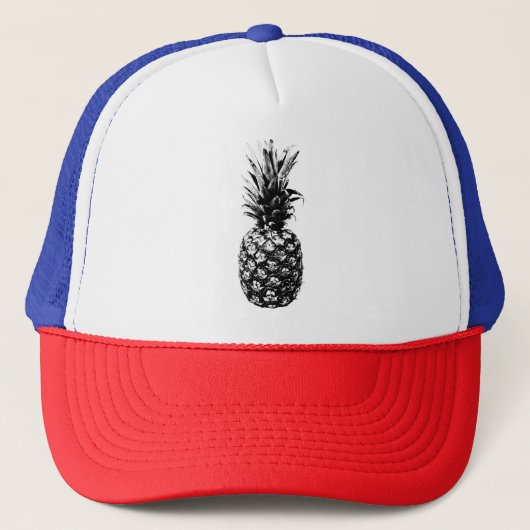 Elegante zwart-wit Tropische ananas Trucker Pet (Voorkant)