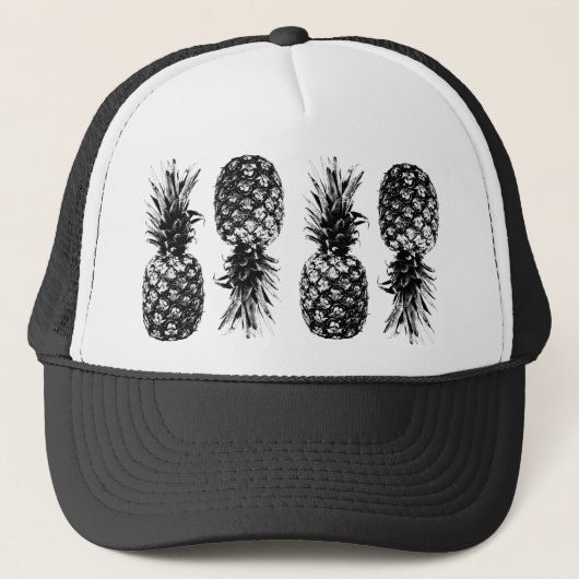 Elegante zwart-wit Tropische ananas Trucker Pet (Voorkant)
