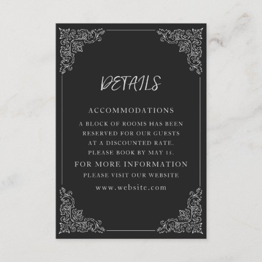 Elegante  Zwart Wit Trouwdetails Informatiekaartje (Voorkant)
