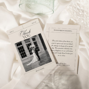Elegante  zwart-wit trouwfoto bedankkaart