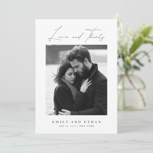 Elegante zwart-wit trouwfoto bedankkaart (Staand voorkant)