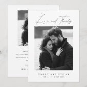 Elegante zwart-wit trouwfoto bedankkaart (Voorkant / Achterkant)