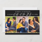 Elegante zwart-wit trouwfoto-collage save the date (Voorkant)